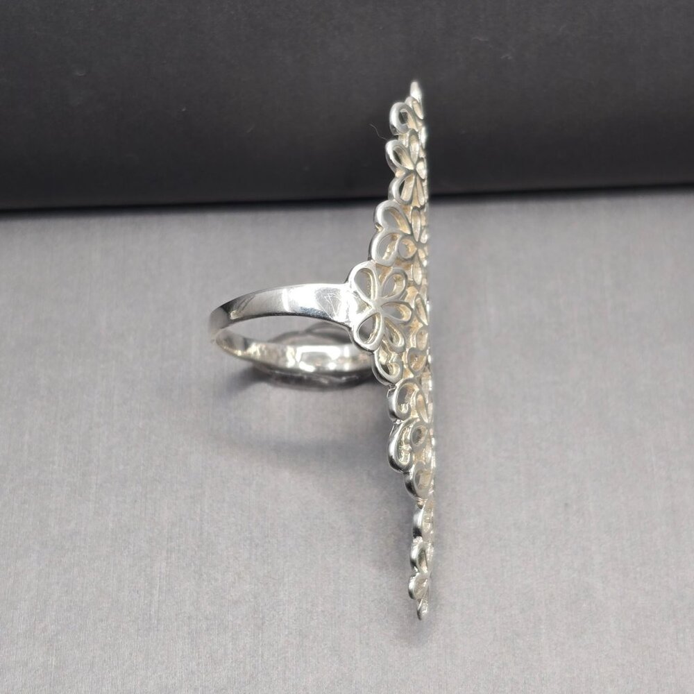 VTG Sterling Silver Floral Lace Ring Size 10 Full Finger Signed JCM - Picture 4 of 11